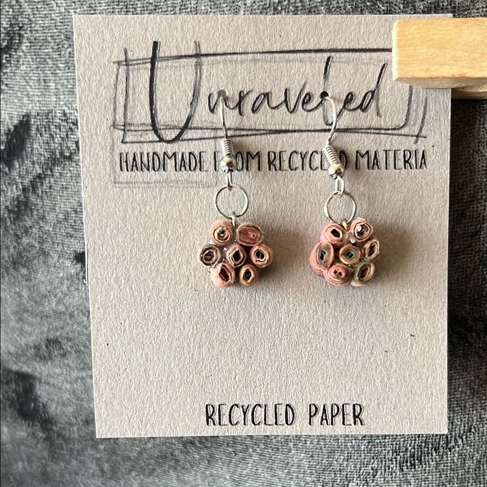 Unraveled Pink and Brown Recycled Paper Earrings